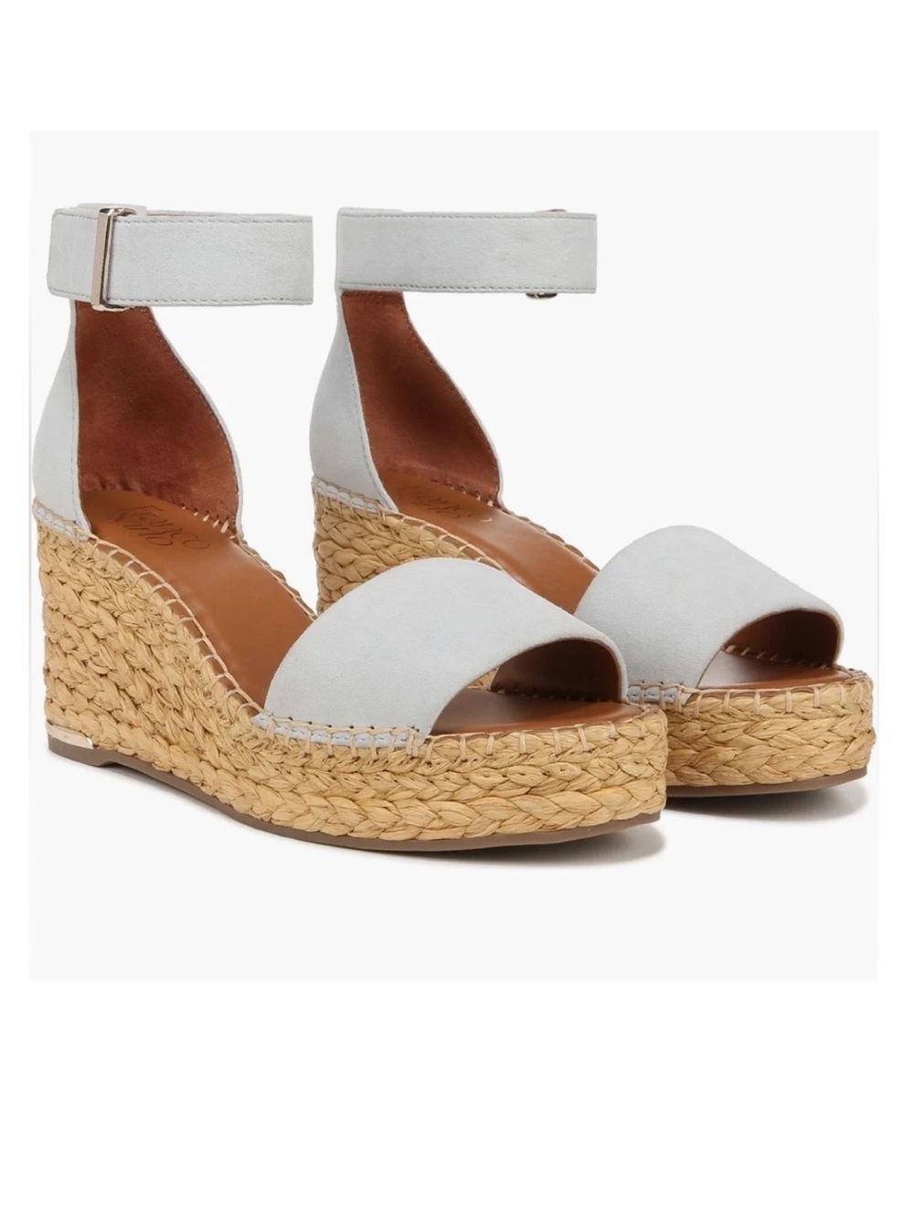 Franco Sarto Wedge Espadrille Sandals - Powder Blue Suede Ankle Strap